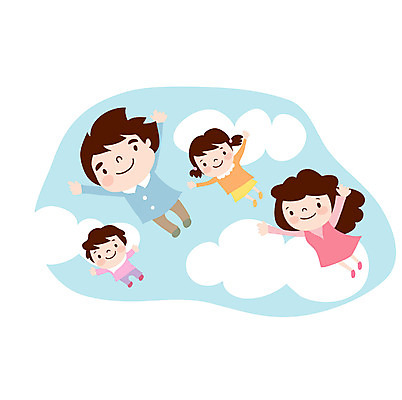 EPS 주간 클립아트 여자 남자 어린이 일러스트 가족 상상 하늘 엄마 사람 여러명 야외 자녀 비행 아빠 국내일러스트 자연요소 다수 관계 파일형식 벡터