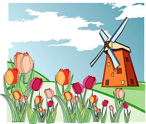 EPS 주간 클립아트 식물 해외 공공시설 꽃 유럽 외국문화 여행 꽃밭 일러스트 봄꽃 유적지 자연 풍경 사람없음 야외 관광지 풍차 튤립 네덜란드 네델란드 국내일러스트 자연요소 나라 문화 고건축 봄 시설 생태계 파일형식 벡터