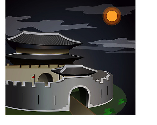 EPS 클립아트 한국문화 한국전통 시설물 건축물 건축 여행 고건축 한국건축 일러스트 유적지 한국 사람없음 야외 관광지 동양건축 세계문화유산 문화재 성 야간 성벽 성문 수원성 화성시 국내일러스트 자연요소 동양문화 전통 아시아 경기도 파일형식 벡터 동양