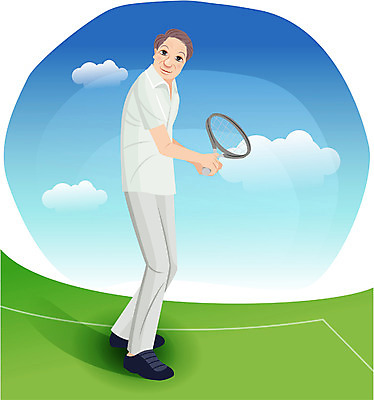 EPS 주간 계절 노년 남자 일러스트 한명 사람 20대 성인 취미 야외 생활 레포츠 운동 실버 배드민턴 고령화 남자만 남자한명만 성인남자만 성인만 국내일러스트 자연요소 1 레저 건강 청년 구기 사회이슈 파일형식 벡터