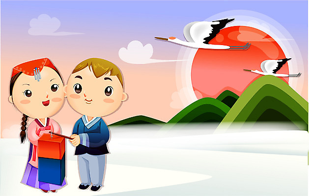 EPS 전통 여자 명절 남자 일러스트 새해 사람 이벤트 야외 두명 설날 학 인사 한복 이미지다이어리 청사초롱 연초 국내일러스트 한국전통 기념일 조류 예절 전통의상 초롱 파일형식 벡터