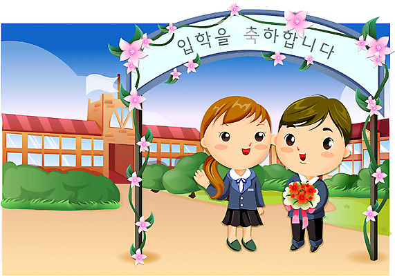 EPS 주간 캐릭터 학생 여자 남자 교복 일러스트 학교 사람 이벤트 야외 두명 축하 이미지다이어리 입학 이벤트캐릭터 입학식 국내일러스트 일러캐릭터 자연요소 옷 교육 컨셉 파일형식 벡터