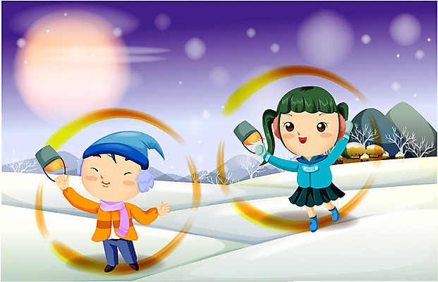 EPS 한국문화 한국전통 전통 계절 여자 명절 남자 겨울 일러스트 사람 야외 두명 전통놀이 눈 야간 이미지다이어리 정월대보름 쥐불놀이 국내일러스트 자연요소 동양문화 기념일 놀이 한국 파일형식 벡터