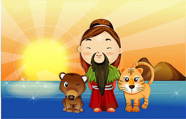 EPS 동물 척추동물 육지동물 기념일 남자 일러스트 곰 포유류 한국 사람 야외 호랑이 이미지다이어리 신화 애국심 개천절 단군 시조 남자만 국내일러스트 아시아 이벤트 공휴일 국경일 단군신화 파일형식 벡터