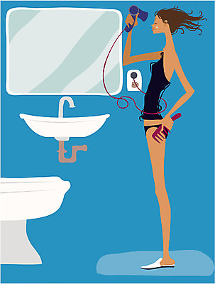 EPS 전신 우먼라이프 라이프스타일 웰빙 여자 일러스트 실내 한명 서기 사람 20대 성인 취미 라이프 욕실 드라이어 화장실 여자만 여자한명만 성인여자만 청년만 청년여자만 성인한명만 청년여자한명만 성인여자한명만 성인만 국내일러스트 1 모션 청년 내부 생활 미용용품 파일형식 벡터