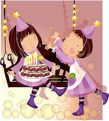 EPS 전신 캐릭터 사계절 계절 여자 어린이 일러스트 촛불 사람 소녀 두명 친구 파티 케이크 봄 생일 순수 즐거움 그네 이벤트캐릭터 여자만 어린이만 소녀만 일러캐릭터 기념일 감정 컨셉 초 관계 디저트 이벤트 파일형식 벡터