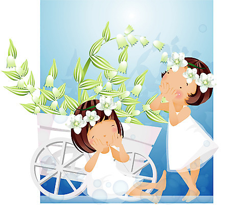 EPS 전신 식물 사계절 계절 여자 꽃 어린이 일러스트 자연 사람 소녀 두명 여름 수레 순수 즐거움 마차 방울꽃 꽃마차 여자만 어린이만 소녀만 국내일러스트 감정 교통수단 컨셉 카트 생태계 파일형식 벡터