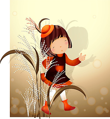 EPS 전신 사계절 계절 여자 초등학생 어린이 일러스트 갈대 한명 서기 사람 소녀 가을 여자만 여자한명만 어린이만 소녀만 소녀한명만 국내일러스트 식물 1 학생 모션 파일형식 벡터