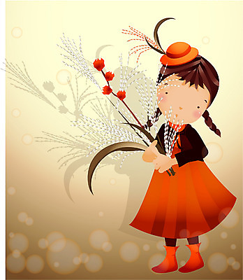 EPS 전신 사계절 계절 여자 초등학생 어린이 일러스트 갈대 한명 서기 사람 소녀 가을 여자만 여자한명만 어린이만 소녀만 소녀한명만 국내일러스트 식물 1 학생 모션 파일형식 벡터