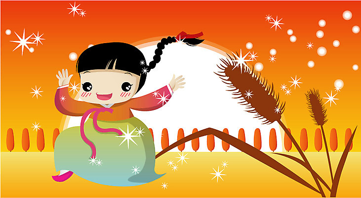 EPS 전신 여자 명절 초등학생 어린이 일러스트 한명 서기 사람 소녀 야외 추석 가을 한복 즐거움 보리 여자만 여자한명만 어린이만 소녀만 소녀한명만 국내일러스트 1 학생 한국전통 전통 계절 기념일 감정 모션 곡류 전통의상 파일형식 벡터