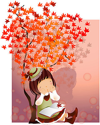 EPS 전신 사계절 계절 여자 초등학생 어린이 단풍 낙엽 일러스트 자연 단풍나무 한명 사람 앉기 소녀 독서 가을 여자만 여자한명만 어린이만 소녀만 소녀한명만 국내일러스트 나무 1 학생 잎 모션 생태계 파일형식 벡터