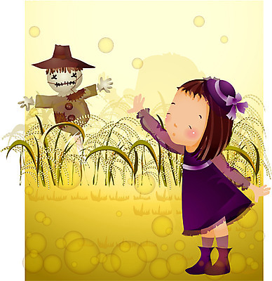 EPS 전신 사계절 계절 여자 어린이 일러스트 논 한명 서기 사람 소녀 10대 벼 쌀 가을 농촌 허수아비 여자만 여자한명만 소녀만 국내일러스트 1 농업 모션 청소년 곡류 시골 어린이만 파일형식 벡터