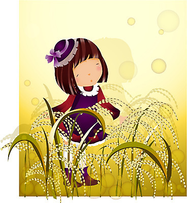 EPS 전신 사계절 계절 여자 어린이 일러스트 논 한명 서기 사람 소녀 10대 벼 쌀 가을 농촌 여자만 여자한명만 소녀만 국내일러스트 1 농업 모션 청소년 곡류 시골 어린이만 파일형식 벡터