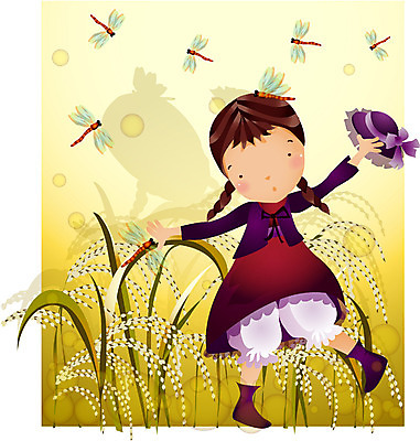 EPS 전신 사계절 계절 여자 어린이 일러스트 논 한명 서기 사람 소녀 10대 벼 쌀 가을 농촌 잠자리 여자만 여자한명만 소녀만 국내일러스트 1 곤충 농업 모션 청소년 곡류 시골 어린이만 파일형식 벡터