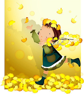 EPS 전신 사계절 계절 여자 남자 어린이 단풍 낙엽 일러스트 자연 한명 서기 사람 소녀 가을 은행잎 은행나무 어린이만 국내일러스트 나무 1 잎 모션 생태계 파일형식 벡터