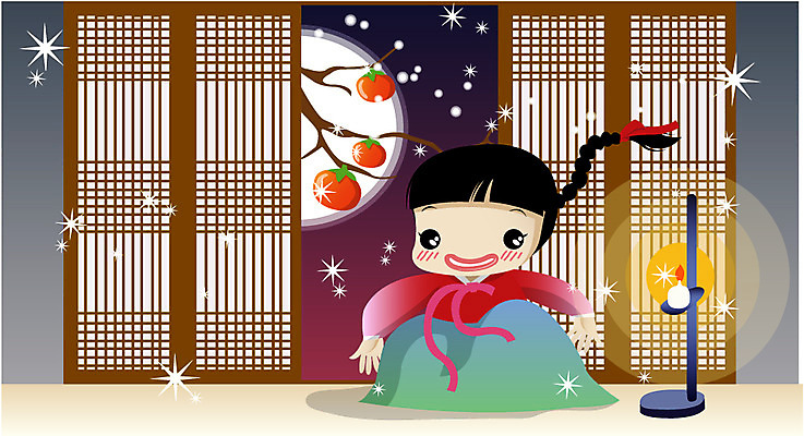 EPS 전신 여자 명절 초등학생 어린이 일러스트 실내 한명 사람 앉기 소녀 추석 가을 야간 한복 즐거움 방안 여자만 여자한명만 어린이만 소녀만 소녀한명만 국내일러스트 자연요소 1 학생 한국전통 전통 계절 기념일 감정 모션 내부 전통의상 파일형식 벡터