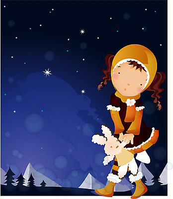EPS 전신 사계절 계절 여자 초등학생 어린이 겨울 일러스트 밤하늘 한명 서기 사람 소녀 야외 야간 저녁 여자만 여자한명만 어린이만 소녀만 소녀한명만 국내일러스트 자연요소 1 학생 모션 하늘 파일형식 벡터