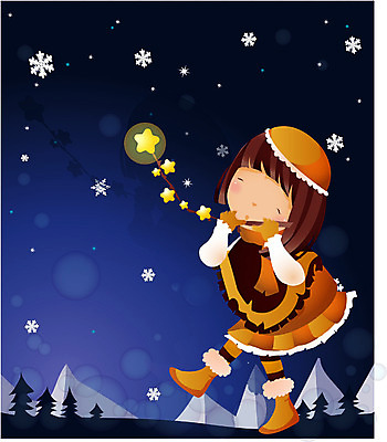EPS 전신 사계절 계절 여자 별 초등학생 어린이 겨울 일러스트 밤하늘 한명 서기 사람 소녀 야외 야간 저녁 여자만 여자한명만 어린이만 소녀만 소녀한명만 국내일러스트 자연요소 1 학생 모션 하늘 파일형식 벡터