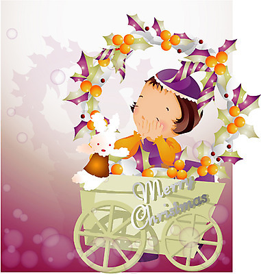 EPS 사계절 계절 여자 기념일 종교 초등학생 어린이 크리스마스 겨울 일러스트 한명 사람 소녀 상반신 장식 화환 수레 마차 여자만 여자한명만 어린이만 소녀만 소녀한명만 국내일러스트 1 학생 꽃 교통수단 이벤트 카트 파일형식 벡터