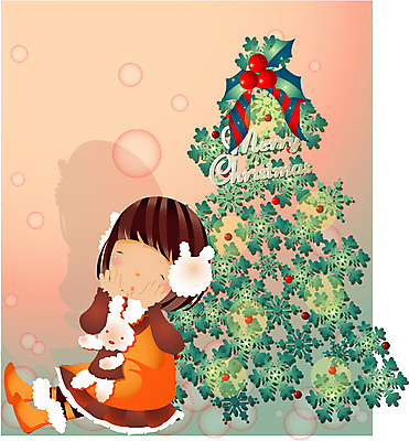 EPS 전신 사계절 계절 여자 기념일 종교 초등학생 어린이 크리스마스 겨울 일러스트 한명 사람 앉기 소녀 장식 크리스마스트리 여자만 여자한명만 어린이만 소녀만 소녀한명만 국내일러스트 1 학생 모션 이벤트 파일형식 벡터