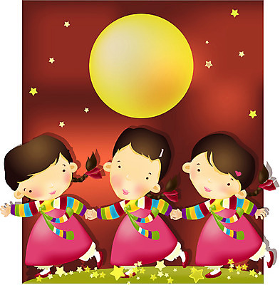 EPS 전신 한국문화 한국전통 여자 명절 어린이 일러스트 가족 한국 서기 사람 야외 세명 추석 전통놀이 보름달 가을 야간 한복 즐거움 강강술래 여자만 어린이만 국내일러스트 자연요소 동양문화 전통 계절 기념일 감정 아시아 관계 모션 놀이 달 전통의상 파일형식 벡터