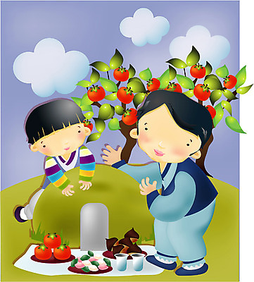 EPS 주간 전신 명절 남자 일러스트 가족 서기 사람 야외 두명 추석 가을 무덤 한복 감나무 즐거움 성묘 부자지간 남자만 국내일러스트 자연요소 나무 한국전통 전통 계절 기념일 감정 아들 관계 모션 감 아빠 전통의상 파일형식 벡터