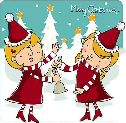 EPS 전신 여자 기념일 종교 어린이 크리스마스 겨울 일러스트 서기 사람 소녀 야외 두명 초인종 종 여자만 어린이만 소녀만 국내일러스트 계절 모션 이벤트 파일형식 벡터