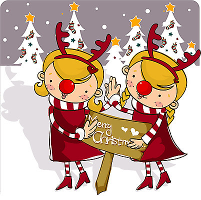 EPS 여자 기념일 종교 크리스마스 겨울 일러스트 사람 두명 루돌프 여자만 국내일러스트 계절 사슴 이벤트 파일형식 벡터