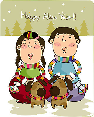 EPS 전신 여자 명절 남자 어린이 겨울 일러스트 새해 사람 앉기 소녀 소년 야외 두명 설날 인사 절 개 강아지 한복 세배 어린이만 국내일러스트 한국전통 전통 계절 기념일 포유류 모션 반려동물 예절 절_인사 전통의상 파일형식 벡터