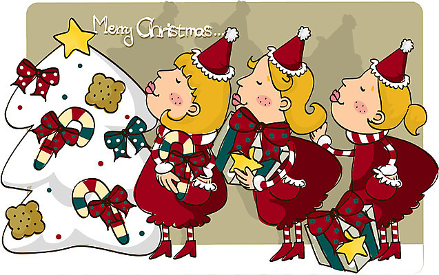 EPS 전신 여자 기념일 종교 어린이 크리스마스장식 크리스마스 겨울 일러스트 선물 서기 사람 소녀 야외 세명 크리스마스트리 여자만 어린이만 소녀만 국내일러스트 계절 모션 이벤트 파일형식 벡터