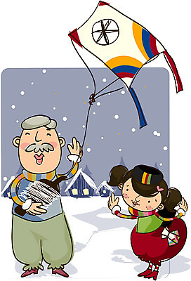 EPS 전신 한국문화 한국전통 여자 명절 할아버지 남자 겨울 일러스트 가족 손녀 새해 한국 서기 사람 야외 두명 설날 전통놀이 연날리기 노인만 성인만 국내일러스트 동양문화 전통 계절 기념일 노년 아시아 관계 모션 놀이 손주 파일형식 벡터