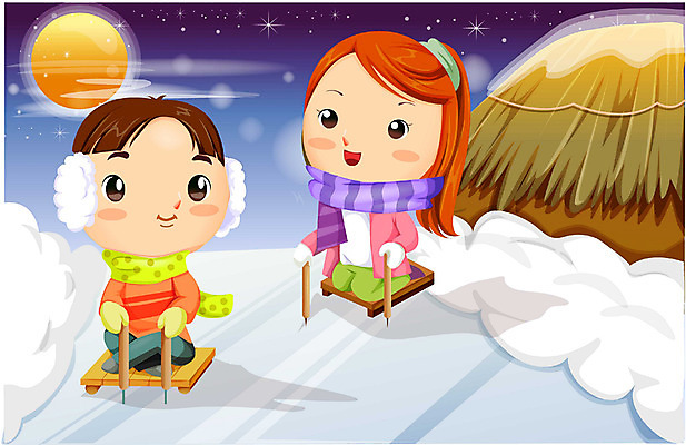 EPS 한국문화 한국전통 전통 사계절 계절 여자 남자 고건축 겨울 일러스트 놀이 한국 초가집 사람 소년 야외 두명 얼음 전통놀이 달 시골 야간 이미지다이어리 썰매 빙판 썰매타기 국내일러스트 자연요소 동양문화 건축물 아시아 어린이 한옥 파일형식 벡터