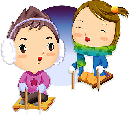 EPS 한국문화 한국전통 커플 계절 여자 남자 어린이 겨울 일러스트 놀이 한국 사람 소녀 소년 두명 전통놀이 이미지다이어리 썰매 썰매타기 어린이만 국내일러스트 동양문화 전통 아시아 관계 파일형식 벡터