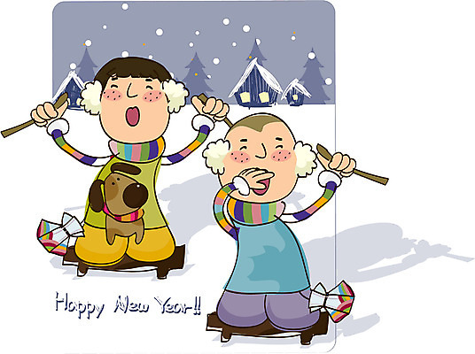 EPS 전신 한국전통 명절 남자 어린이 겨울 일러스트 새해 사람 앉기 소년 야외 두명 설날 썰매 썰매타기 남자만 어린이만 소년만 국내일러스트 전통 계절 기념일 모션 한국 전통놀이 파일형식 벡터