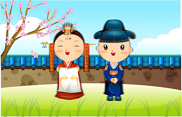 EPS 한국문화 한국전통 커플 여자 남자 신부 신랑 결혼 일러스트 결혼식 사람 이벤트 야외 두명 전통의례 전통혼례 이미지다이어리 혼례복 국내일러스트 동양문화 전통 관계 한국 전통의상 파일형식 벡터