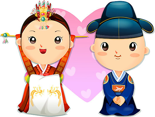 EPS 한국문화 한국전통 커플 여자 남자 신부 신랑 결혼 일러스트 결혼식 사람 이벤트 두명 전통의례 전통혼례 이미지다이어리 혼례복 국내일러스트 동양문화 전통 관계 한국 전통의상 파일형식 벡터