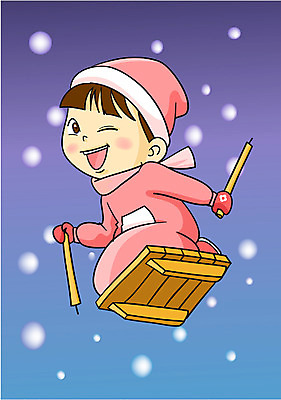 EPS 계절 여자 초등학생 어린이 겨울 일러스트 한명 사람 소녀 10대 비행 즐거움 썰매 여자만 여자한명만 소녀만 국내일러스트 1 학생 감정 청소년 어린이만 파일형식 벡터