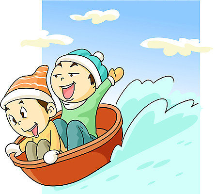 EPS 주간 계절 남자 어린이 겨울 일러스트 사람 앉기 소년 상반신 야외 두명 친구 형제 썰매 남자만 어린이만 국내일러스트 자연요소 가족 관계 모션 파일형식 벡터