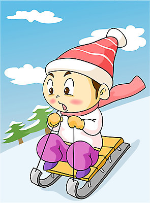 EPS 나무 계절 남자 초등학생 어린이 겨울 일러스트 한명 사람 소년 야외 눈 언덕 썰매 남자만 남자한명만 어린이만 소년만 소년한명만 국내일러스트 자연요소 식물 1 학생 날씨 파일형식 벡터