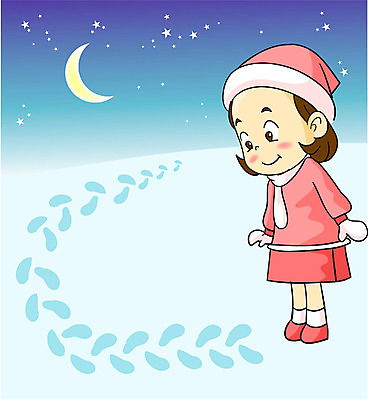 EPS 전신 계절 여자 초등학생 어린이 겨울 일러스트 한명 서기 사람 소녀 야외 눈 야간 발자국 여자만 여자한명만 어린이만 소녀만 소녀한명만 국내일러스트 자연요소 1 학생 자국 모션 날씨 파일형식 벡터