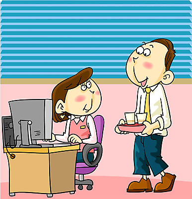 EPS 라이프스타일 여자 남자 일러스트 회사 비즈니스 직장 실내 서기 사람 앉기 두명 사무실 업무 직장인 비즈니스맨 비즈니스우먼 동료 국내일러스트 직업 관계 모션 내부 생활 작업 파일형식 벡터