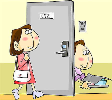 EPS 라이프스타일 여자 남자 일러스트 아파트 실내 서기 사람 두명 복도 현관문 이웃 국내일러스트 모션 주택 내부 생활 문 파일형식 벡터