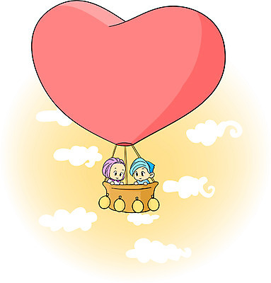 EPS 커플 여자 남자 어린이 일러스트 화이트데이 하늘 발렌타인데이 사랑 사람 야외 두명 레포츠 열기구 하트 비행 어린이만 국내일러스트 모양 감정 관계 항공교통 데이이벤트 레저 파일형식 벡터
