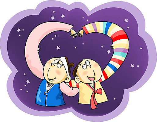 EPS 전통 부부 커플 여자 남자 일러스트 사랑 사람 야외 두명 야간 한복 국내일러스트 자연요소 한국전통 감정 관계 전통의상 파일형식 벡터