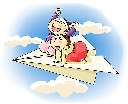 EPS 주간 전신 전통 부부 커플 여자 남자 일러스트 상상 하늘 사랑 사람 야외 두명 비행 한복 종이비행기 국내일러스트 자연요소 한국전통 감정 관계 전통의상 종이접기 파일형식 벡터