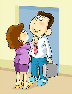 EPS 전신 라이프스타일 부부 커플 여자 남자 일러스트 넥타이 실내 사랑 서기 사람 두명 직장인 비즈니스맨 출근 국내일러스트 직업 잡화 감정 비즈니스 관계 모션 내부 생활 출퇴근 파일형식 벡터