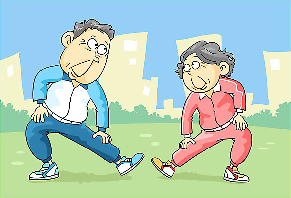 EPS 주간 전신 라이프스타일 부부 커플 여자 할아버지 노년 남자 할머니 일러스트 하늘 건강 사랑 서기 사람 야외 두명 운동 노부부 스트레칭 실버 맨손체조 노인만 성인만 국내일러스트 자연요소 감정 관계 모션 성인 생활 체조 파일형식 벡터