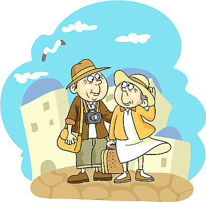 EPS 주간 전신 라이프스타일 부부 커플 여자 할아버지 노년 남자 할머니 여행 일러스트 하늘 사랑 서기 사람 야외 두명 노부부 실버 노인만 성인만 국내일러스트 자연요소 감정 관계 모션 성인 생활 파일형식 벡터