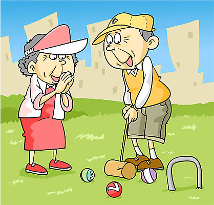 EPS 주간 전신 라이프스타일 부부 커플 여자 할아버지 노년 남자 할머니 일러스트 하늘 건강 사랑 서기 사람 야외 두명 운동 노부부 실버 게이트볼 노인만 성인만 국내일러스트 자연요소 감정 관계 모션 성인 생활 구기 파일형식 벡터