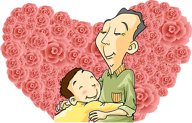 EPS 남자 꽃 아들 일러스트 가족 안기 포옹 사랑 사람 상반신 두명 장미 자녀 하트 아빠 어버이날 남자만 국내일러스트 모양 식물 기념일 감정 관계 모션 파일형식 벡터